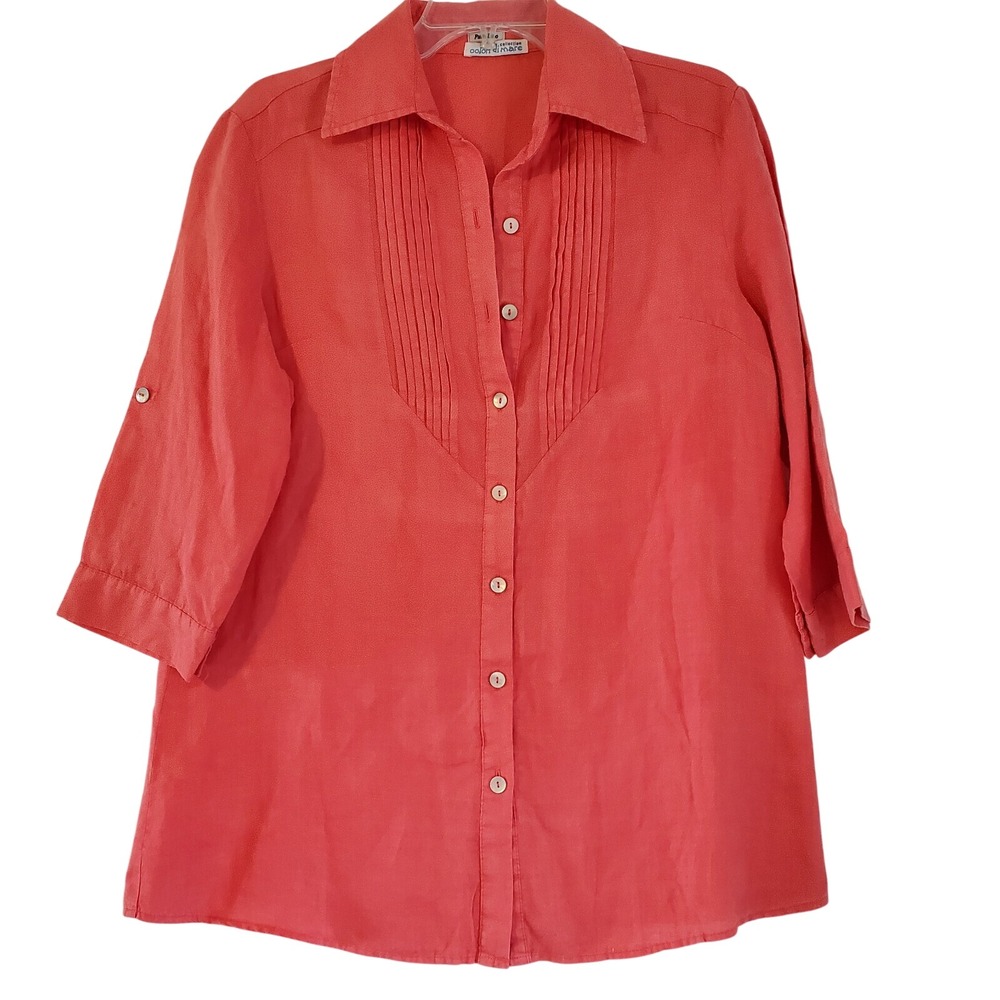 Puro Lino Colori Di Mare Tunic Top Womens‎ Small Linen Melon Pink Beachy Pintuck